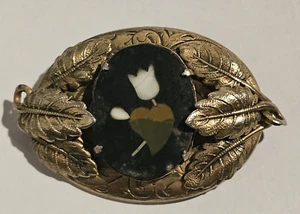 Pietra Dura Italienische Brosche Blume Herz Mosaik Gold Filled Jugendstil Nachlass - Bild 1 von 11