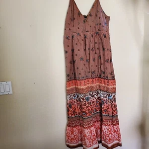 Mlle Gabrielle Women Dress Sheer Lined Spaghetti Straps Floral,Multicolor Size M - Picture 1 of 16