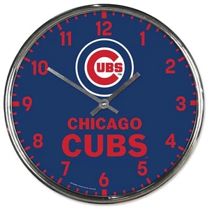 Chicago Cubs Round Chrome Wall Clock 12" - Picture 1 of 1