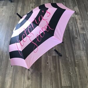 Victoria's Secret Umbrella Pink Black Stripes Signature Rain Gear Accessory
