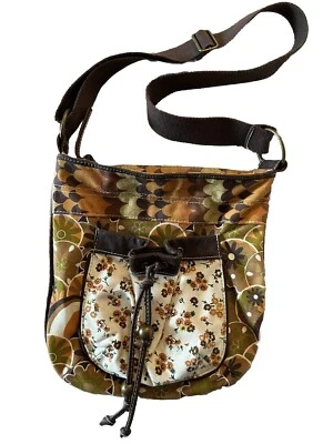 Lulu NYC Naranja y Marrón Floral Tela Bandolera Bolso de Lona Cremallera Cartera Bolso de Mano Foto 1 de 4