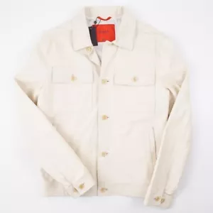 Isaia Napoli Ivory Grained Lambskin Leather Jacket M (Eu 50) NWT Imperfect - Picture 1 of 14