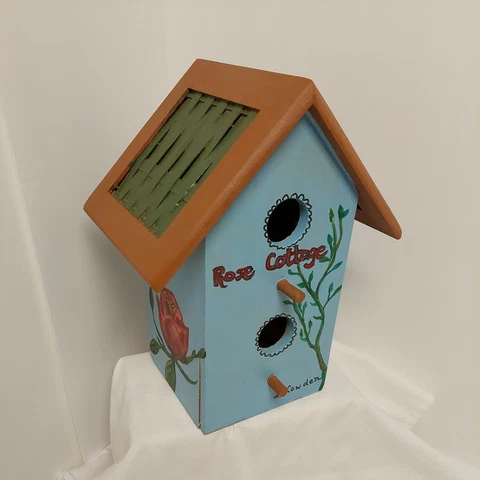 Wood Birdhouse With Side Door Hand Painted Roses Rose Cottage Cover