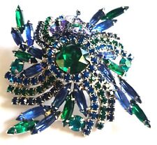 Vintage Huge Brooch Hattie Carnegie Jeweled Dome Pin Sign Blue Green Rhinestones
