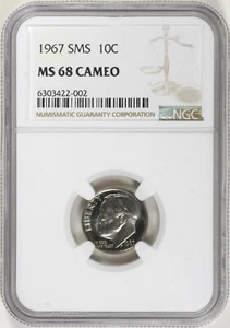 1967 SMS Roosevelt Dime 10c NGC MS68 CAMEO - Picture 1 of 2