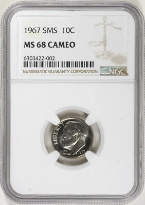 1967 SMS Roosevelt Dime 10c NGC MS68 CAMEO - Image 1 of 2