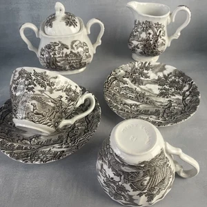 Tasse soucoupe + pot à lait + sucrier MYOTT England décor The hunter Le chasseur - Imagen 1 de 13