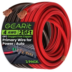 GEARit 4 Gauge Wire Oxygen Free Copper OFC (25ft Each- Black/Red Translucent)... - Picture 1 of 9