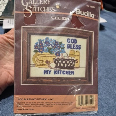 Bucilla Cross Stitch Kit "God Bless My Kitchen" 5"x7" Gallery Of Stitches #32354 - Image 1 of 2