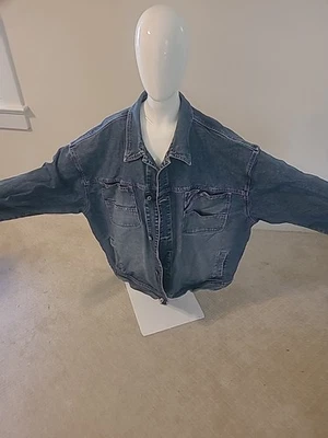 Jaqueta jeans masculina vintage Pelle Pelle 3XL XXXL azul anos 90 hip hop rap streetwear - Imagem 1 de 4