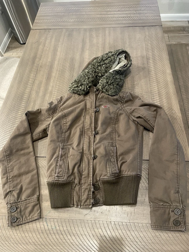 Abrigo Chaqueta con Capucha Hollister Vintage Y2K Marrón Forrado de Piel Talla Grande Raro Foto 1 de 4