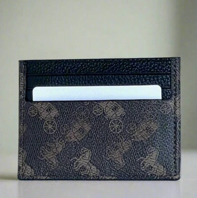 Coach Slim Card Case 4910 Brown Truffle Signature Canvas Leather Orig Pkg - Image 1 of 4