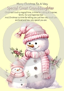 Great Granddaughter At Christmas Time A5 Size Christmas Card and Red Envelope - Picture 1 of 4