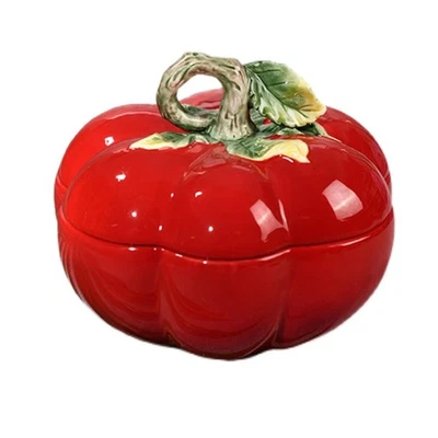 Tarro de cerámica para galletas de tomate rojo con tapa, contenedor de almacenamiento de alimentos de cocina... Foto 1 de 4