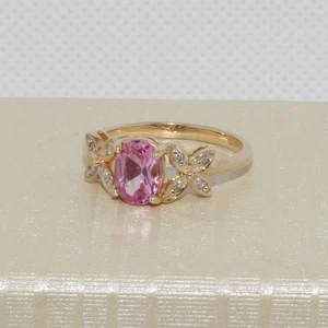 9ct Solid Yellow Gold Hallmarked Ruby Natural Diamond Flower Ring Vintage - Picture 1 of 6