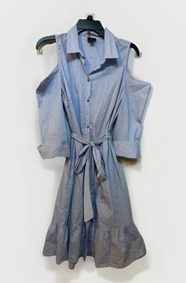 Worthington Striped Button Down Cold Shoulder Dress Size 8 Ruffled Hem Pockets - Изображение 1 из 4