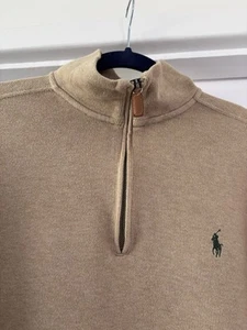 POLO by RALPH LAUREN Men's Jumper Beige 1/4 Zip Tight Knit Size LARGE - Picture 1 of 6