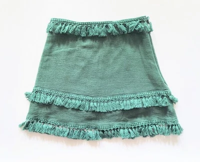 Princess Polly Size 8 Tassle Fringe A-Line Mini Skirt Green Lined - Image 1 of 4