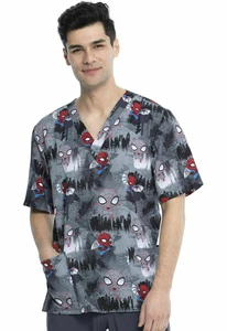 Spiderman Cherokee Scrubs Tooniforms Marvel Unisex V Neck Top TF606 MAOP Size S - Picture 1 of 4