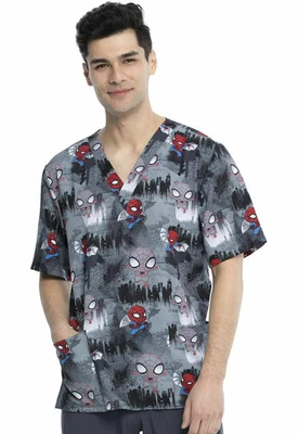 Spiderman Cherokee Scrubs Tooniforms Marvel Unisex V Neck Top TF606 MAOP Size S - Image 1 of 4