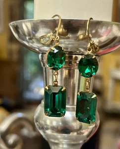 Vintage Ohrringe Smaragdgrün und Gold Ohrhänger - Bild 1 von 7