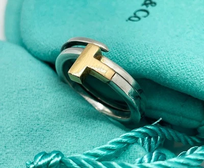 Tiffany & Co 18K золото и серебро T квадрат надежном кольцо размер 7 - Изображение 1 из 4