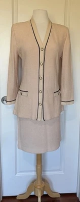 Traje St John Crema/Rubor Tejido Botón Chaqueta/Falda Lápiz Talla 8-10~con clase Foto 1 de 4