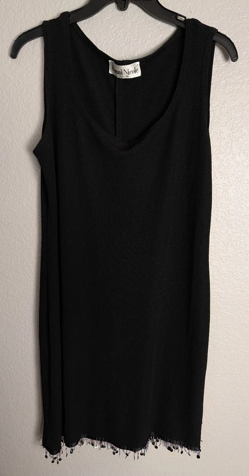 Vestido Ronni Nicole para mujer mediano negro con dobladillo con cuentas sin mangas malla sin mangas vintage Foto 1 de 4