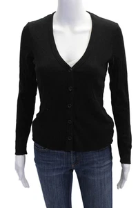 James Perse Womens Ribbed Button Down Cardigan Sweater Black Cotton Size 1 - Picture 1 of 6