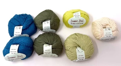 Debbie Bliss Pure Cotton Mixed Yarn Lot of 7: 2 Blue, 4 Varied Greens, 1 White - Image 1 of 4