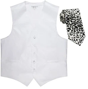 New Men's Formal Vest Tuxedo Waistcoat white with White leopard tie wedding prom - Picture 1 of 4