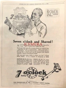 '7-O'Clock' Rasierhobel Rasur ANZEIGE: Original antiker Druck von 1921: 672/46 - Bild 1 von 1