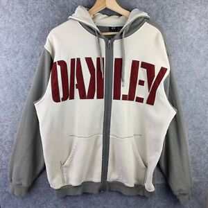 Oakley Software Vintage Embroidered Spellout Logo Full Zip Hoodie Grey L