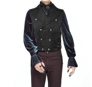 Men's Steampunk Vintage Black Brocade Vest Tailcoat Jacket Gothic Victorian Coat - Picture 1 of 6