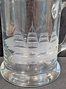 Toscany Nautical Clipper Ship Mug Etched Crystal Clear Beer Stein Schooner Brig