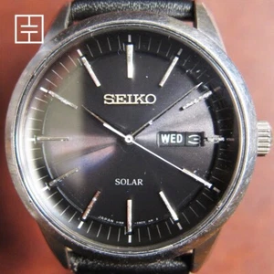 SEIKO V158-0AM0 Solar Stainless Steel Mens Watch with Black Dial (JAPAN MADE) - Picture 1 of 8