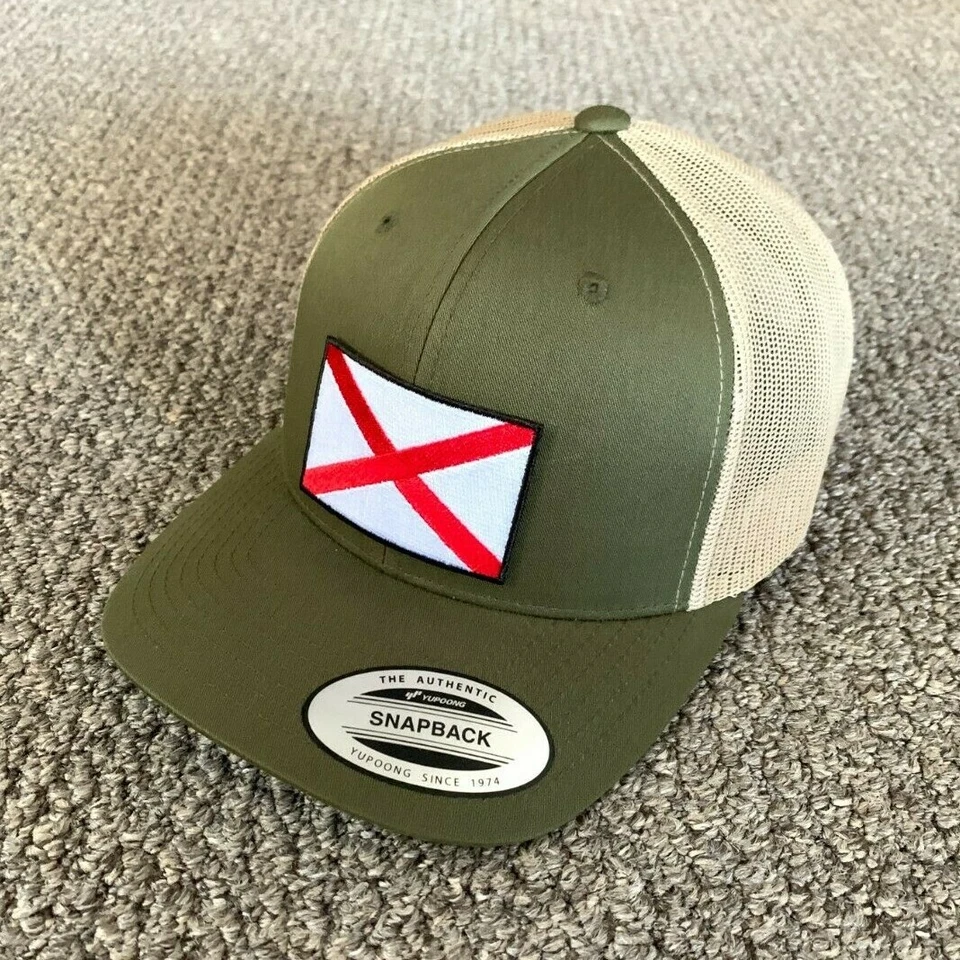 State of ALABAMA Flag Hat Snapback Trucker Mesh Cap Handcrafted in America! - Image 1 of 1