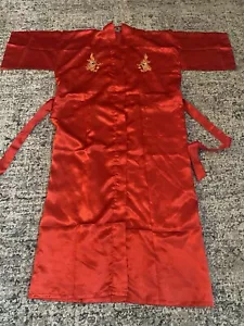 Vintage Kimono groß rot Satin bestickt Vintage chinesischer Morgenmantel - Bild 1 von 15