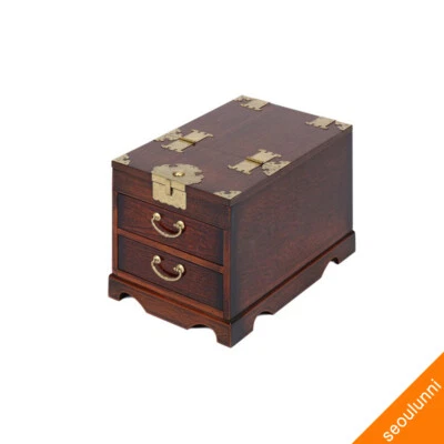 Korean Oriental Asian Vintage Furniture Home Decor Wood Mirror Chest Vanity - Image 1 of 4