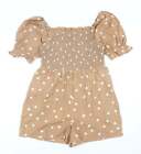 Preworn Womens Brown Polka Dot Polyester Playsuit One-Piece Size 12 Pullover