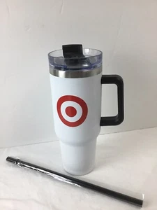 White Target Logo Tumbler Cup New Handle Lid Sip Straw 40 oz - Foto 1 di 12