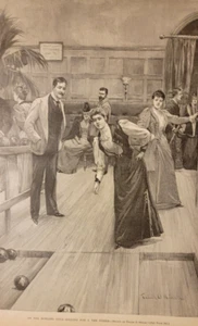 Bowling nice print of early bowling "At the Bowling Club" vintage print 1892 - Picture 1 of 2