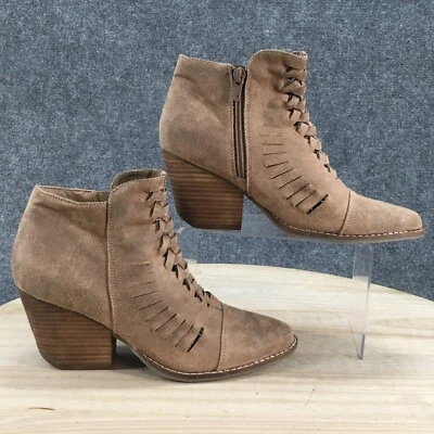 Coconut By Matisse 靴子女式 7.5 M Kelly 拉链踝靴棕色面料高跟鞋 — 第 1/4 张图片