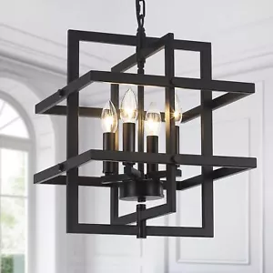 Modern Black Chandelier Rectangle Industrial Chandeliers Dining Room Hanging ... - Picture 1 of 7