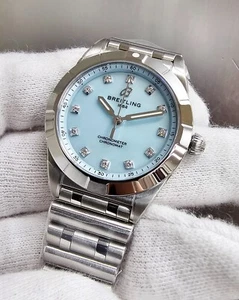 BREITLING Chronomat 28mm MOP Blue Dial With Diamonds Women's Watch A72310101C1A1 - Picture 1 of 5