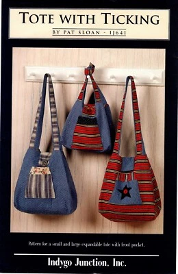 Tote with Ticking Bag Sewing Pattern by Indygo Junction IJ641 - Image 1 of 2