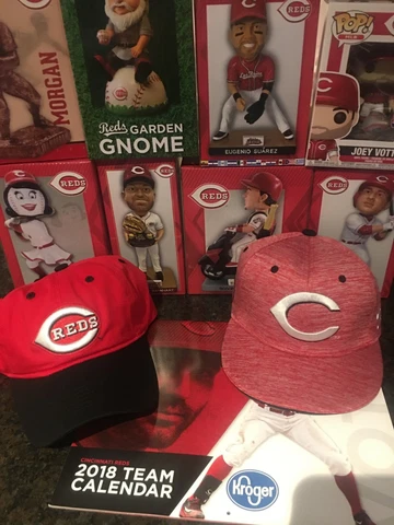 Cincinnati REDS 2018 SGA Lot - Bobbleheads, Hats, Funko Pop, Gnome, Statue NIB Cover