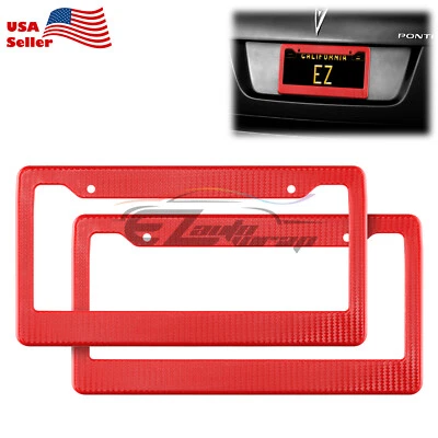 Marcos de matrícula estilo fibra de carbono rojo plástico 2 piezas soporte delantero y trasero Foto 1 de 4