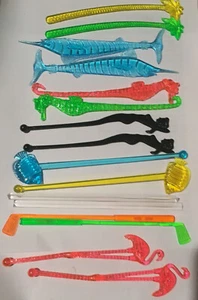 16 Asst Swizzle Sticks 2 each 8 designs Stirrers Party Bar  Drink  NEW SAMPLES - Picture 1 of 13