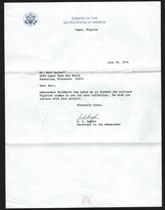 Carta estacionaria OPC 1974 Embajada de Estados Unidos Lagos Nigeria a EE. UU. 47481 - Imagen 1 de 1